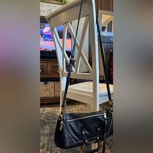 Cynthia Rowley Black Leather Goldstone Fold over Crossbody EUC